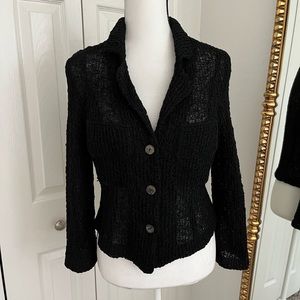 Noriko Araki Japanese Designer Black Knit Weave Button Up Cardigan. Size Large